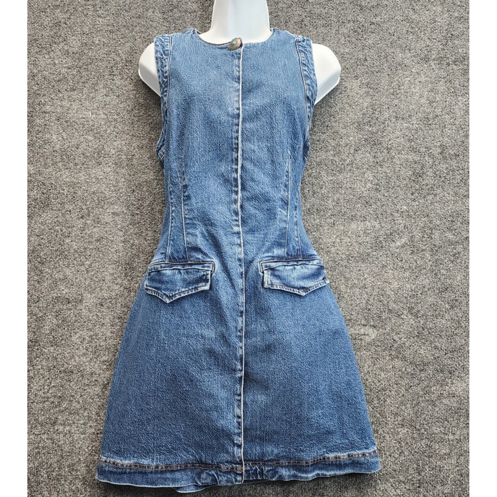 NWT 7 For All Mankind Womens Denim Mini Shift Dress Western Y2K Retro Utility 10